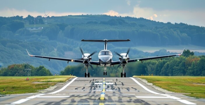 Turboprop aircraft landing at Pribram airport