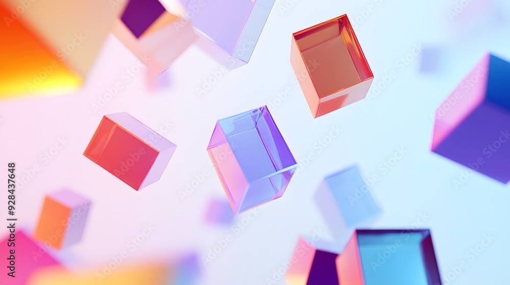 Poster 87. abstract 3d composition with floating geometric prisms and sleek gradients forming a modern patt