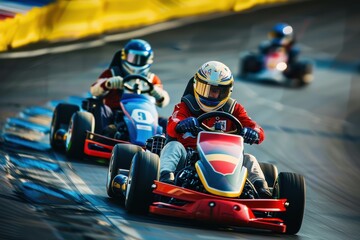 Two drivers are racing on the track