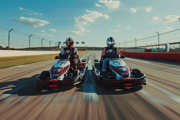 Two kart racers approach the turn front view