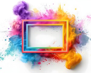 Vibrant Rainbow Colored Abstract Frame with Bold Patterns and Textures on White Background