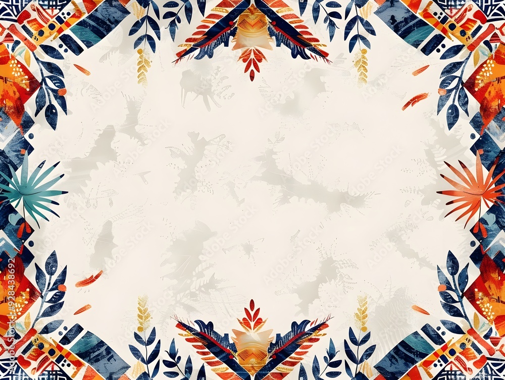 Aufkleber colorful bohemian style frame with eclectic patterns and textures on transparent background