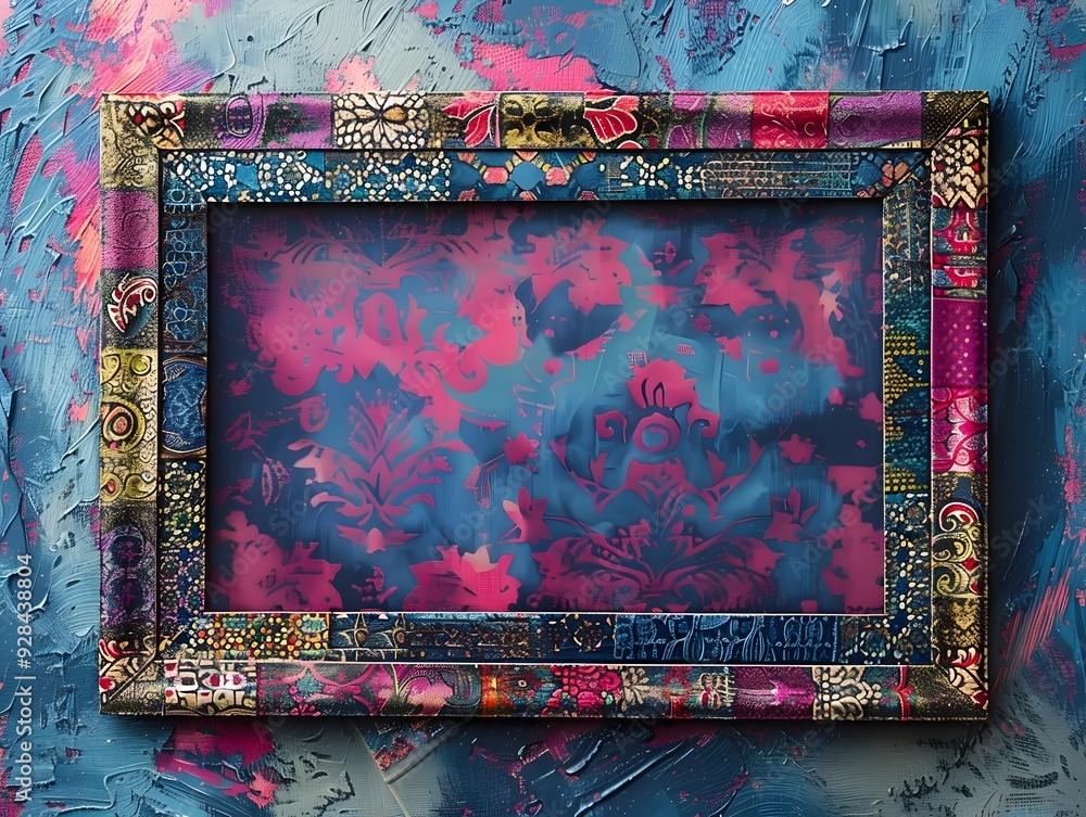 Poster vibrant bohemian style decorative frame with eclectic patterns and textures on transparent backgroun