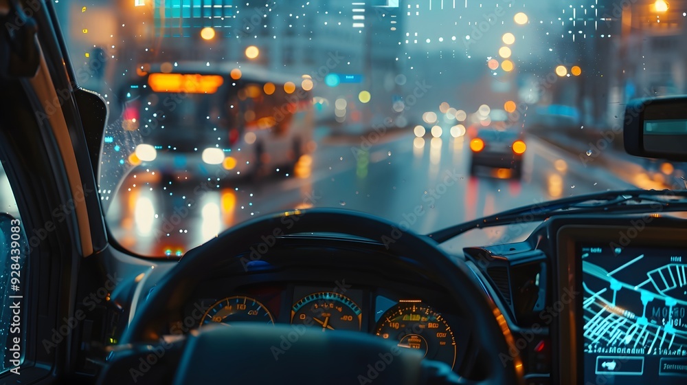 Aufkleber futuristic delivery vehicle dashboard with real time traffic and weather data