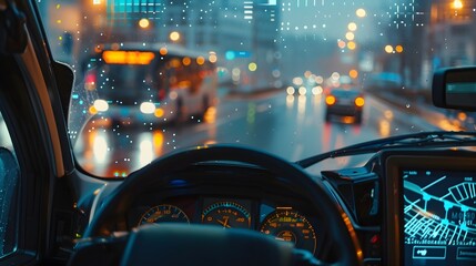 Futuristic Delivery Vehicle Dashboard with Real Time Traffic and Weather Data