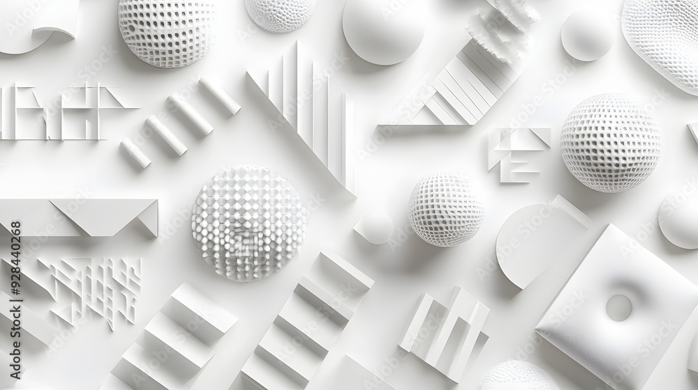 Aufkleber 93. geometric shapes with intricate patterns and smooth finishes arranged in a modern 3d design isol