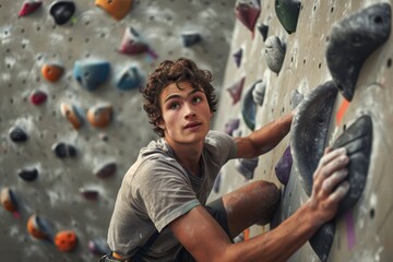 Youth scaling gym wall