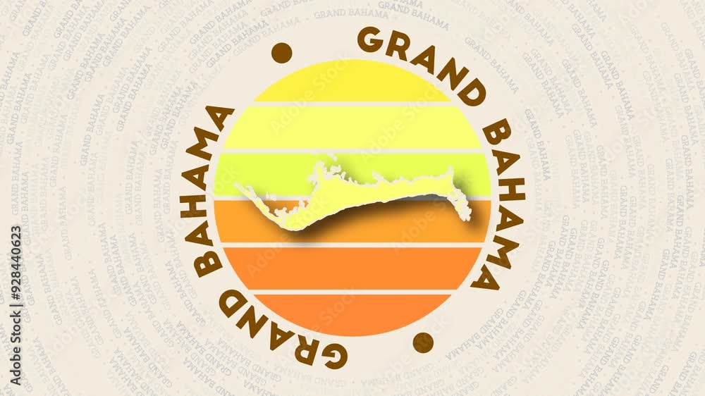 Poster grand bahama logo intro. badge with the circular name and map of island. authentic grand bahama roun