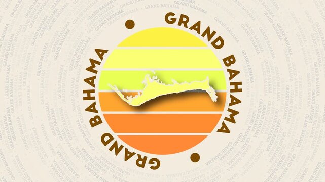Grand Bahama logo intro. Badge with the circular name and map of island. Authentic Grand Bahama round logo animation.