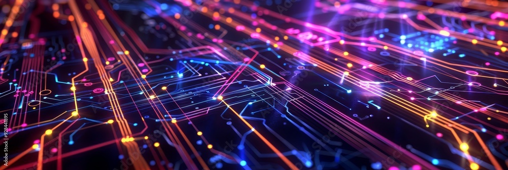 Aufkleber abstract neon circuit board background with glowing lines symbolizing digital connections, data flow