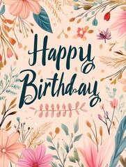 Obraz premium A decorative birthday greeting featuring floral designs and the text 
