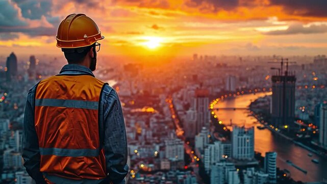 Man the builder opposing the skyline 