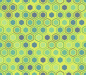 Tileable hexagon pattern. Hexagon mosaic background with inner solid cells. Hexagonal shapes. Multiple tones color palette. Seamless pattern. Tileable vector illustration.