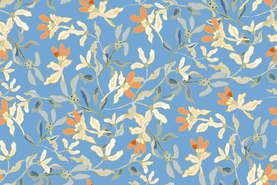 Cute feminine watercolor seamless pattern with wildflowers.hand drawn, not AI