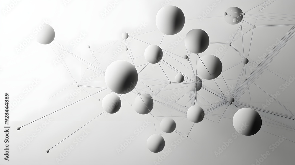Poster 23. interconnected, floating spheres and polygons forming a complex geometric structure against a wh