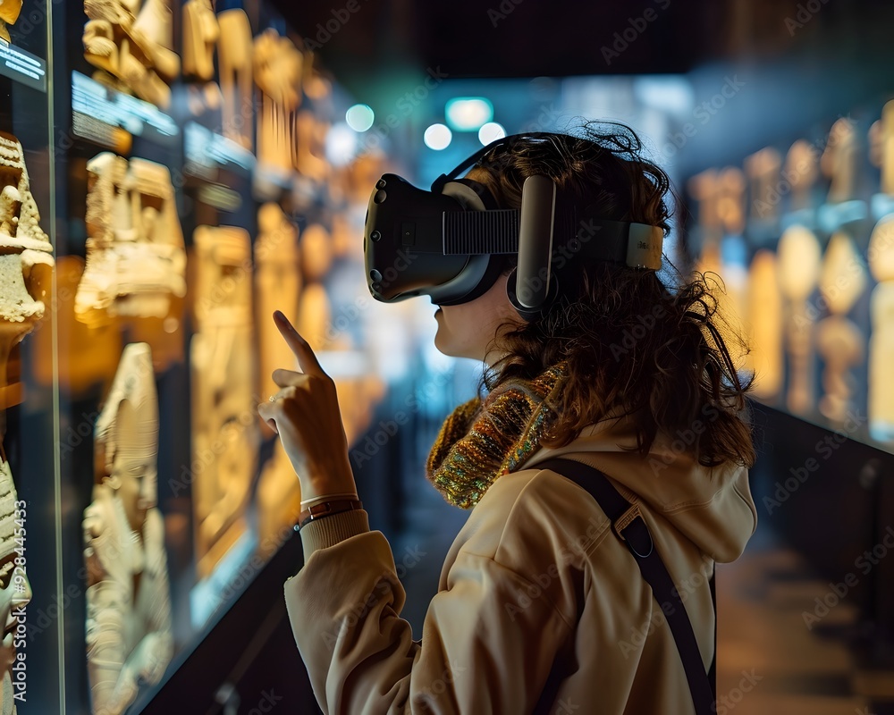 Aufkleber a person explores a virtual museum exhibit filled with intricate artifacts and interactive displays 
