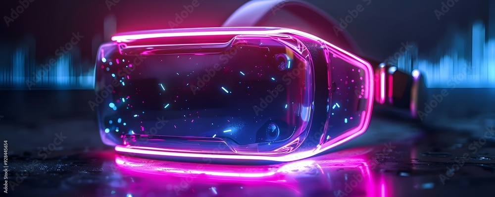Poster futuristic vr headset with holographic projection capabilities displaying a virtual interface
