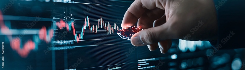 Aufkleber a close-up of a financial advisor's hand adjusting a graph displaying bond yields as interest rates 