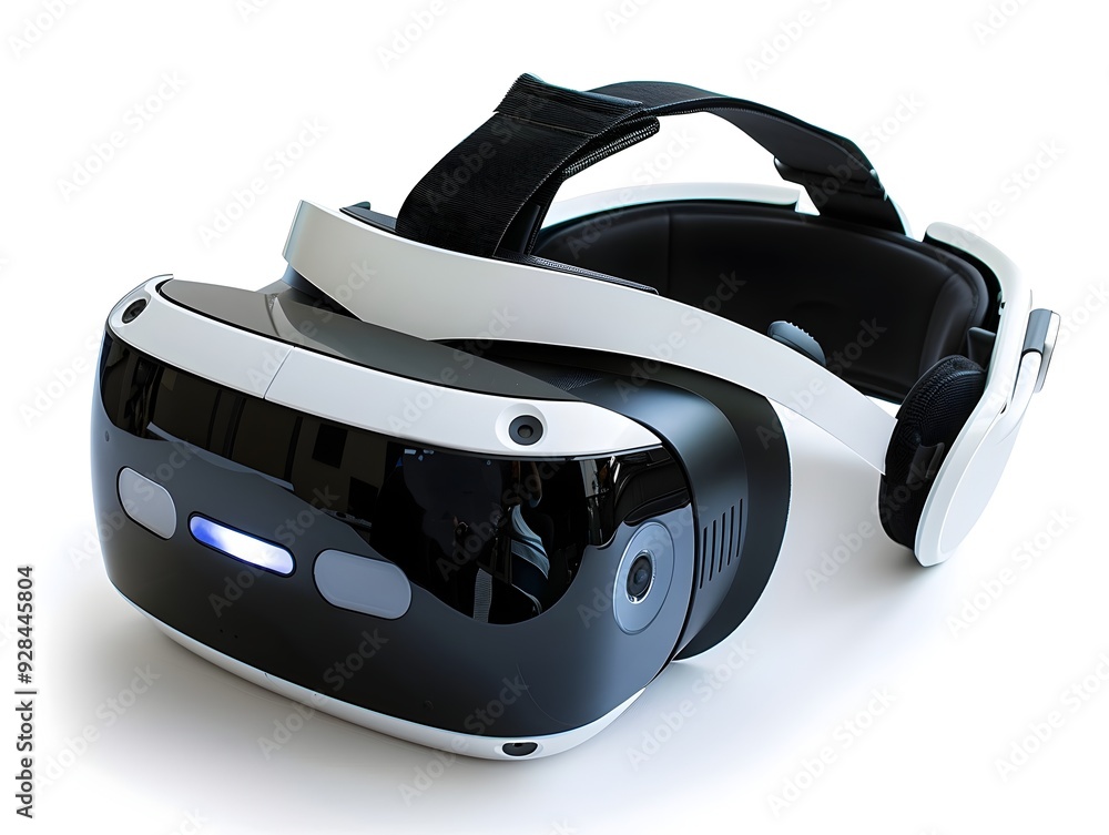 Poster close up view of advanced vr headset with ergonomic design on white background
