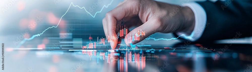 Poster a close-up of a financial advisor's hand adjusting a graph displaying bond yields as interest rates 