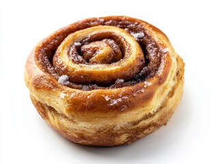A single brown cinnamon bun on a white background