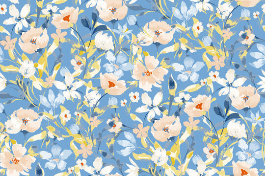 Cute feminine watercolor seamless pattern with wildflowers.hand drawn, not AI