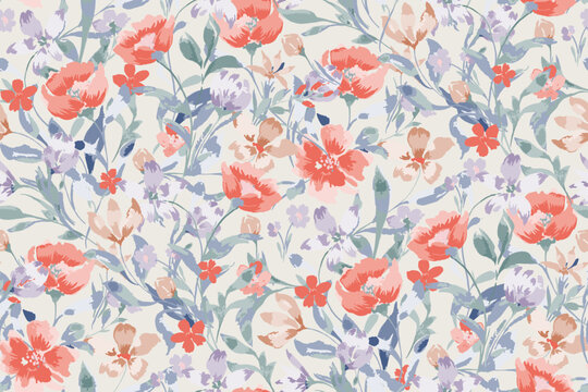 Cute feminine watercolor seamless pattern with wildflowers.hand drawn, not AI