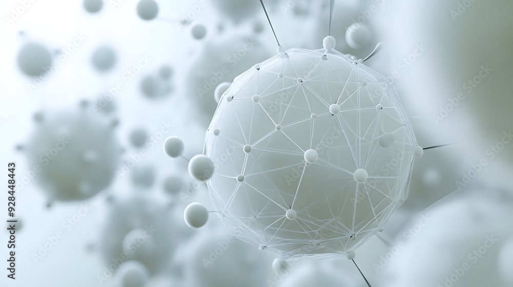 Poster 23. interconnected, floating spheres and polygons forming a complex geometric structure against a wh