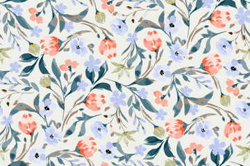 
Cute feminine watercolor seamless pattern with wildflowers.hand drawn, not AI