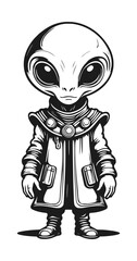 Cartoon Alien Drawing Outline Line Vector