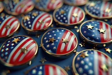 A set of colorful buttons featuring star patterns