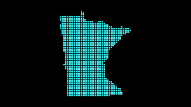Minnesota digital map. Map of Minnesota in dotted style. Shape of the US state filled with rectangles. Appealing video.