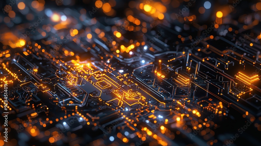 Poster abstract circuit board with glowing lines.