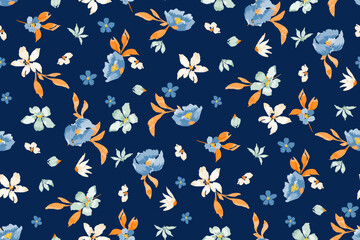 Cute feminine seamless watercolor pattern with little tiny wildflowers, hand drawn, not AI