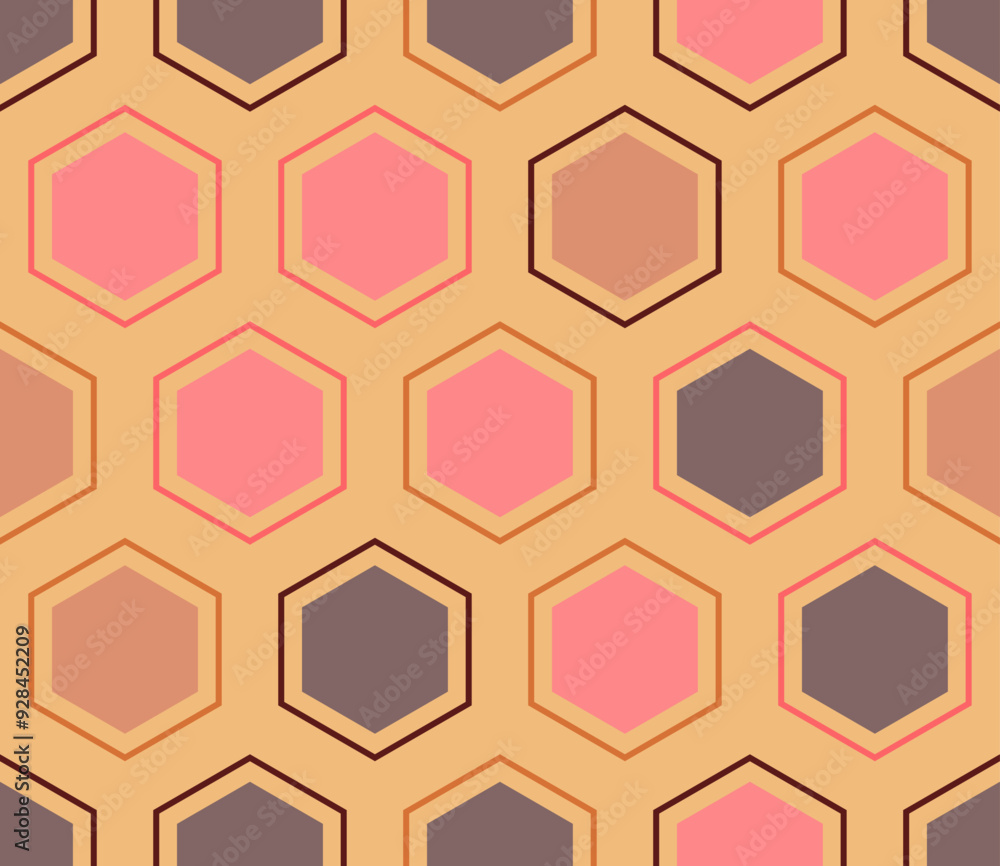 Poster tileable mosaic background. hexagon mosaic cells with padding and inner solid cells. large hexagons.