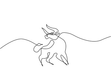 One continuous line drawing bull Bull Market concept