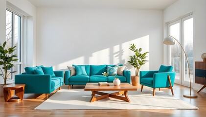A living room with a couch a table and a lamp