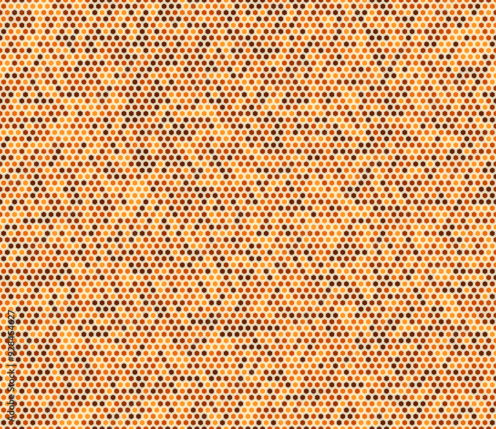 Poster tileable abstract background. rounded hexagons mosaic pattern with inner solid cells. orange color t