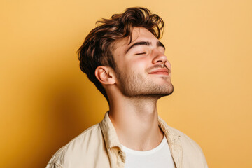 Obraz premium A close up of a man's face with his eyes closed