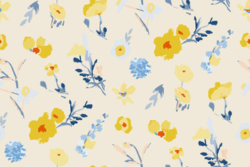 Abstract floral seamless pattern. Bright colors, gouache painting.hand drawn, not AI