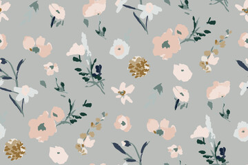 Cute feminine watercolor seamless pattern with wildflowers.hand drawn, not AI