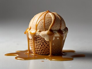 caramel ice cream on white background