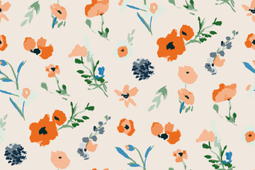 Cute feminine watercolor seamless pattern with wildflowers.hand drawn, not AI
