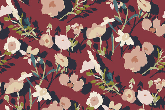 Cute feminine watercolor seamless pattern with wildflowers.hand drawn, not AI