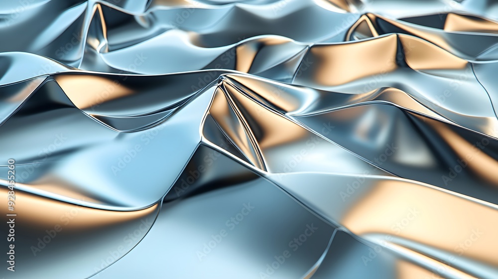 Poster 58. geometric forms with metallic reflections and smooth surfaces arranged in a modern 3d pattern is
