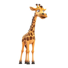 Fototapeta premium Happy cartoon giraffe is depicted against a clear background, ideal for use in graphic design, artwork, and educational resources