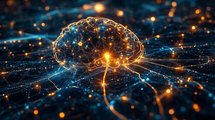 Brain function, dynamic neuron firing, glowing synapses, high-tech futuristic interface, vibrant neural energy