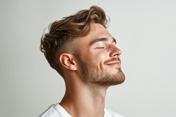 Obraz premium A close up of a man's face with his eyes closed