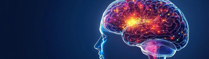 Advanced brain scan, detailed cross-section with colorful highlights, 3D illustration