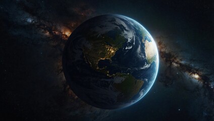 Obraz premium A dark photo of the earth in the galaxy